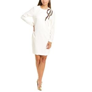 Trina Turk Murasaki Winter White Sequin Embellished Bow Sheath Dress Size 8